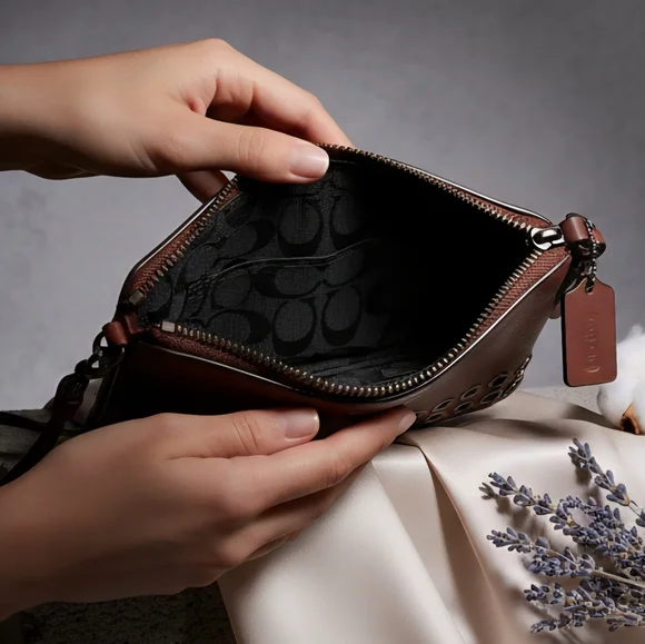 Coach Brown Leather Wristlet with Grommet Accents | Modern Classic Chic Style - Picture 6 of 13